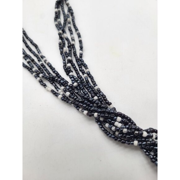 Boho Multi Strand Seed Bead Necklace w/Circle Disc Wood Pendant - Picture 6 of 10